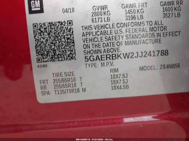 2018 Buick Enclave Essence მანქანა იყიდება აუქციონზე, vin: 5GAERBKW2JJ241788, აუქციონის ნომერი: 44208110