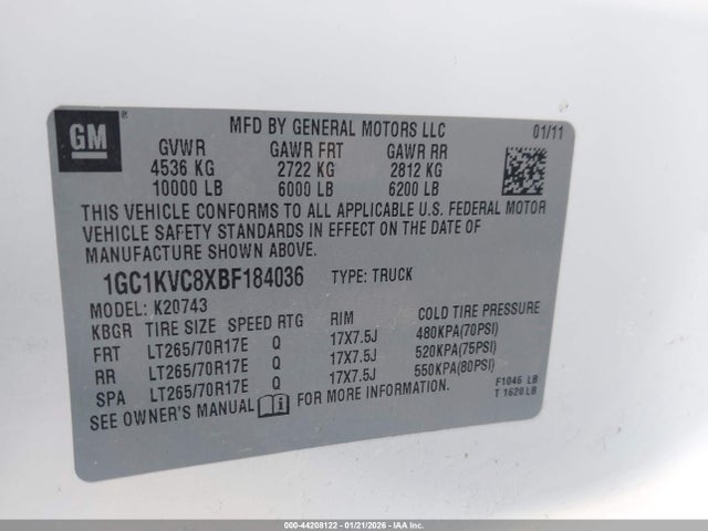 Aukcja sprzedaży 2011 Chevrolet Silverado 2500hd Work Truck, vin: 1GC1KVC8XBF184036, numer aukcji: 44208122