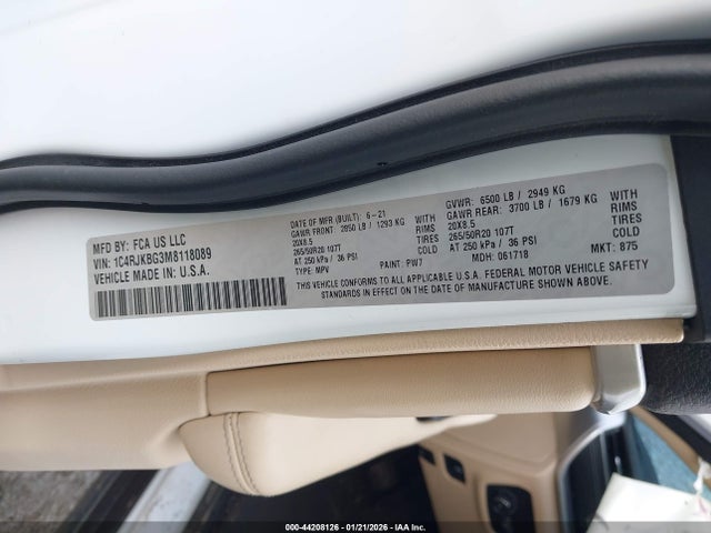 1C4RJKBG3M8118089 Jeep Grand Cherokee L Limited 4x4