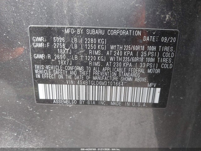 2021 SUBARU OUTBACK 4S4BTGLD6M3101664 Photo 8