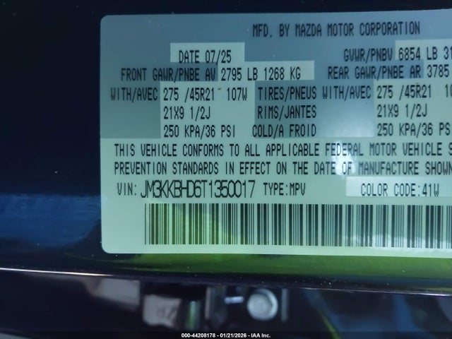 Aukcja sprzedaży 2026 Mazda Cx-90 3.3 Turbo Preferred, vin: JM3KKBHD6T1350017, numer aukcji: 44208178