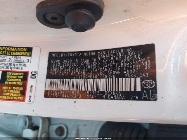 2T1BURHE4GC498320 Toyota COROLLA LE