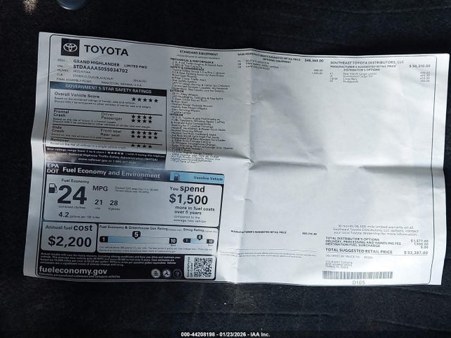 5TDAAAA50SS034702 Toyota Grand Highlander Limited
