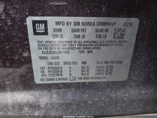 2018 Buick Encore Preferred მანქანა იყიდება აუქციონზე, vin: KL4CJASBXJB671948, აუქციონის ნომერი: 44208209