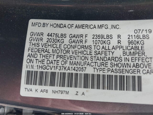 1HGCV1F37KA142057 Honda Accord Sport