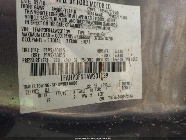 2010 FORD FOCUS 1FAHP3FN1AW231139 Photo 8