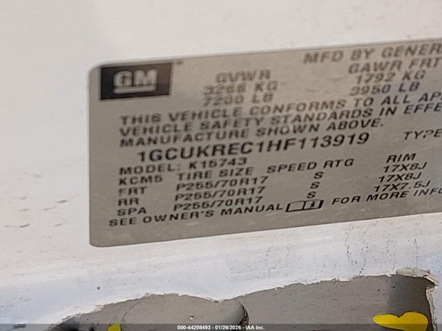 1GCUKREC1HF113919 Chevrolet Silverado 1500 1lt