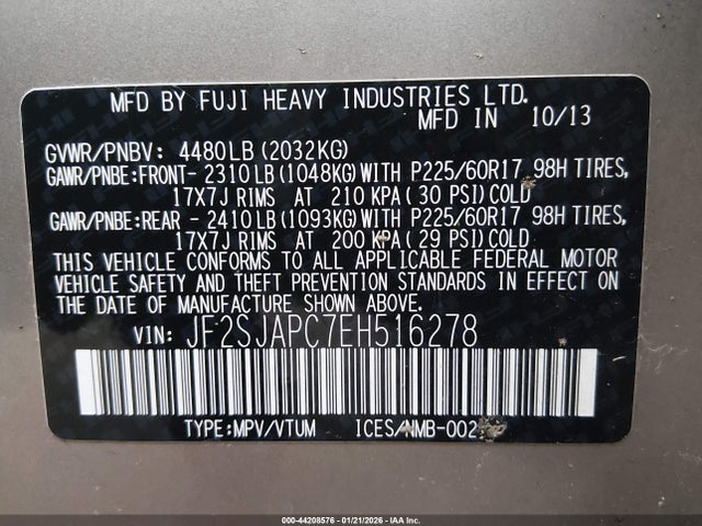 JF2SJAPC7EH516278 Subaru Forester 2.5i Touring