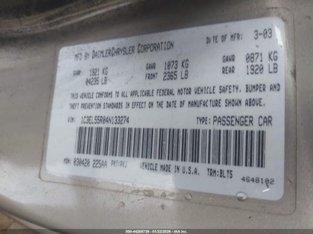 2004 CHRYSLER SEBRING 1C3EL55R04N133274 Photo 8
