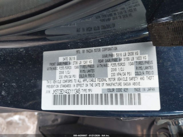 Aukcja sprzedaży 2016 Mazda Cx-9 Grand Touring, vin: JM3TCBDY4G0111345, numer aukcji: 44208807
