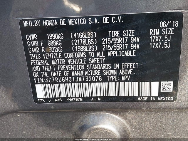 3CZRU6H31JM732076 Honda HR-V LX