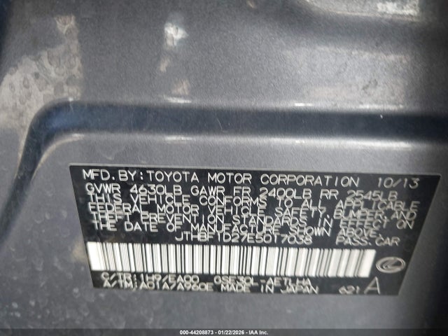 Aukcja sprzedaży 2014 Lexus Is 250, vin: JTHBF1D27E5017038, numer aukcji: 44208873