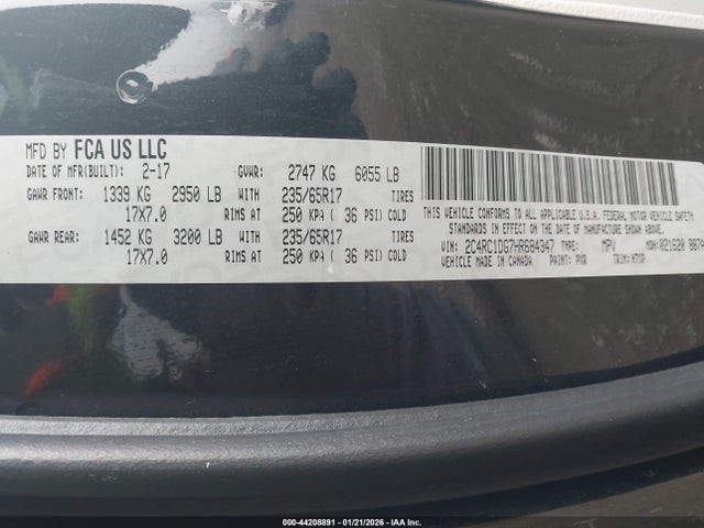 Aukcja sprzedaży 2017 Chrysler Pacifica Touring, vin: 2C4RC1DG7HR684347, numer aukcji: 44208891
