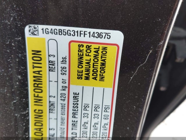 44208927 :رقم المزاد ، 1G4GB5G31FF143675 vin ، 2015 Buick Lacrosse مزاد بيع