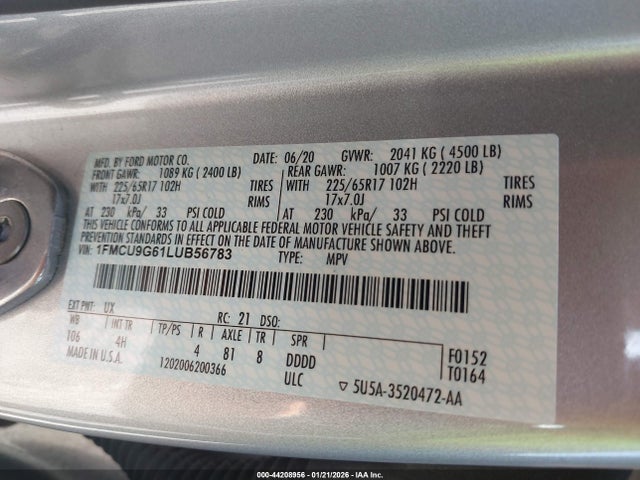 1FMCU9G61LUB56783 Ford ESCAPE SE