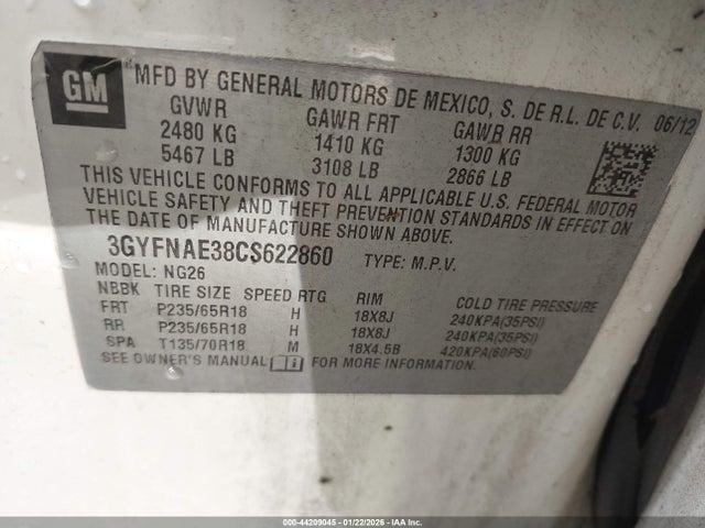 2012 CADILLAC SRX 3GYFNAE38CS622860 Photo 8