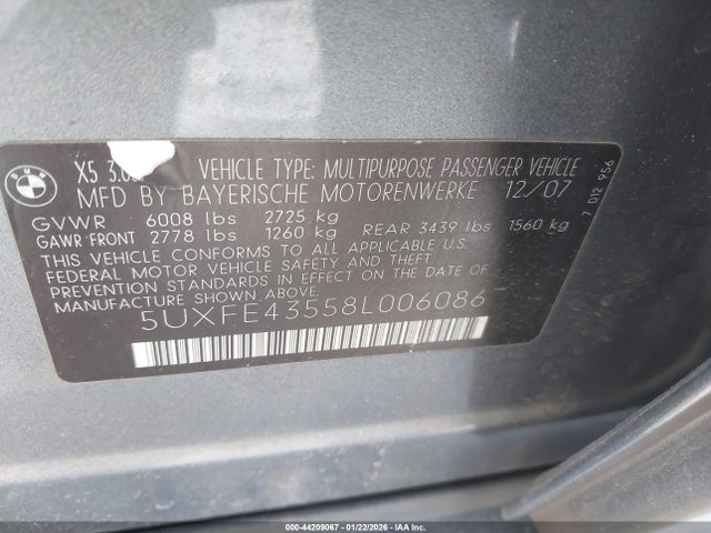 2008 BMW X5 5UXFE43558L006086 Photo 8