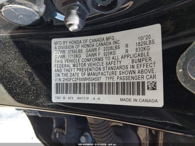 2021 HONDA CIVIC 2HGFC2F6XMH504597 Photo 8