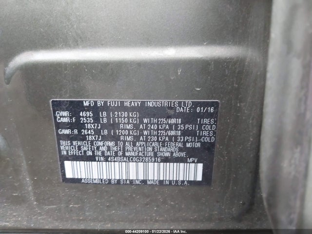 4S4BSALC0G3285916 Subaru Outback 2.5i Limited