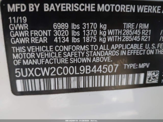 2020 Bmw X7 Xdrive40i მანქანა იყიდება აუქციონზე, vin: 5UXCW2C00L9B44507, აუქციონის ნომერი: 44209119