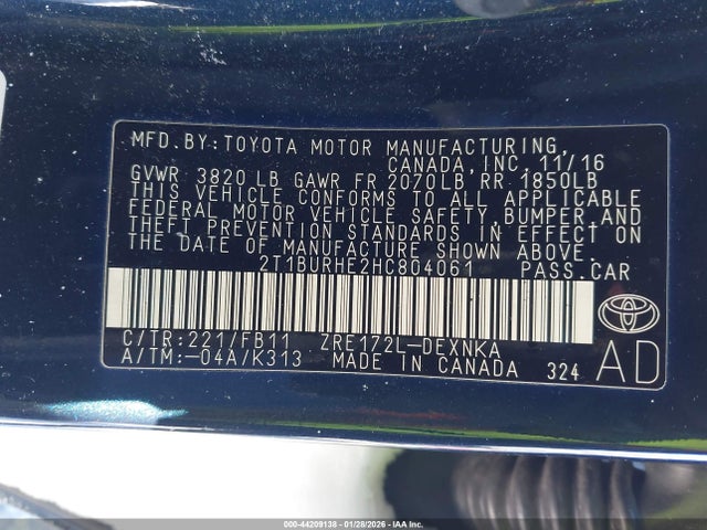 Toyota COROLLA LE 2017 2T1BURHE2HC804061 Image 9