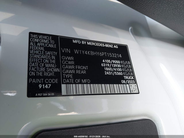 44209192 :رقم المزاد ، W1Y4KBHY6PT153214 vin ، 2023 Mercedes-benz Sprinter 2500 Standard Roof 4-cyl Diesel مزاد بيع