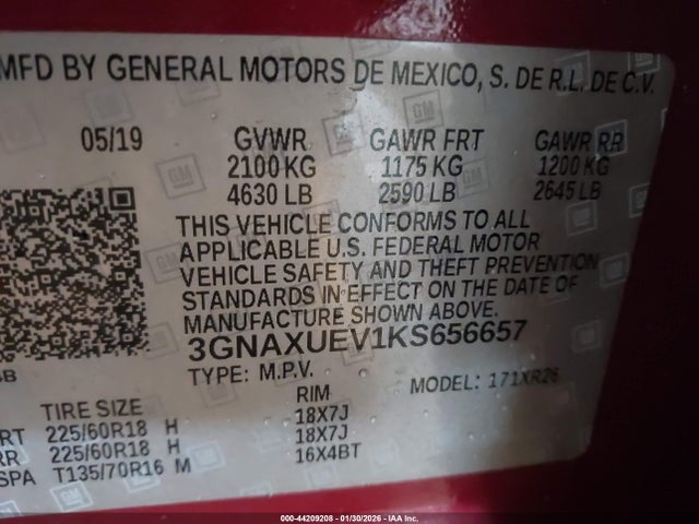 3GNAXUEV1KS656657 Chevrolet EQUINOX LT