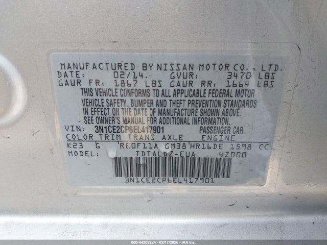 Nissan Versa Note S (sr)/s Plus/sv 2014 3N1CE2CP6EL417901 Image 9