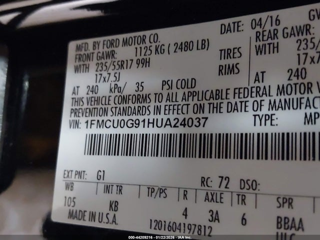 1FMCU0G91HUA24037 Ford ESCAPE SE