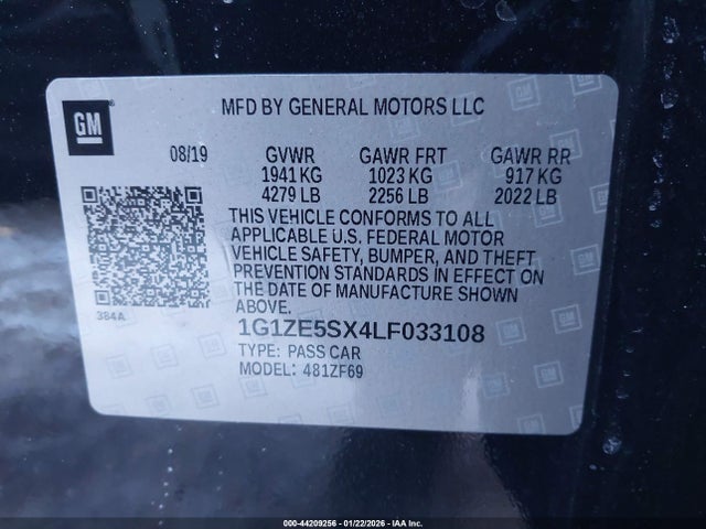 44209256 :رقم المزاد ، 1G1ZE5SX4LF033108 vin ، 2020 Chevrolet Malibu Fwd Premier مزاد بيع