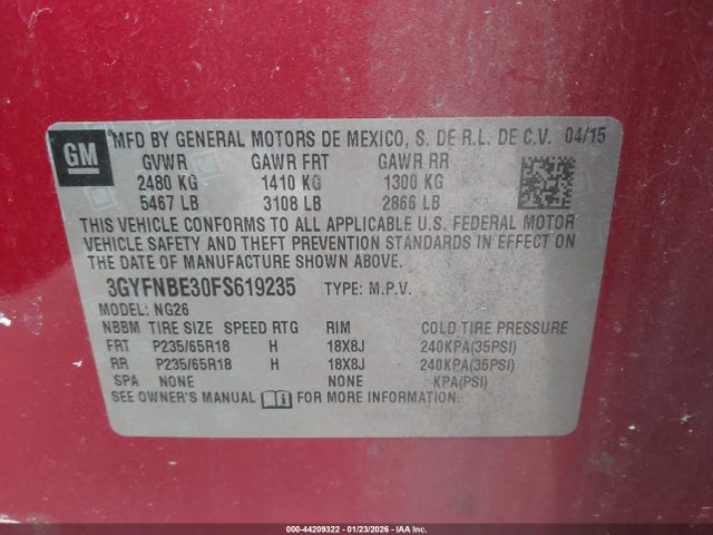 2015 CADILLAC SRX 3GYFNBE30FS619235 Photo 8