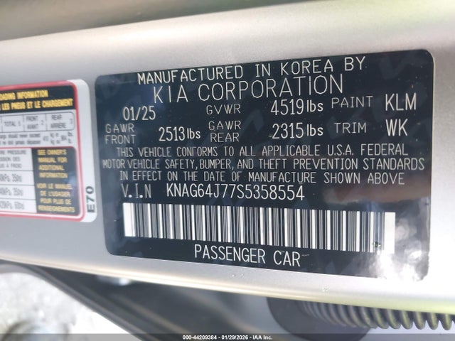 Продажа на аукционе авто 2025 Kia K5 Gt-line, vin: KNAG64J77S5358554, номер лота: 44209384