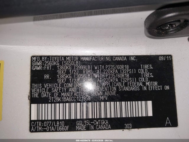 Aukcja sprzedaży 2012 Lexus Rx 350, vin: 2T2BK1BA6CC121958, numer aukcji: 44209479