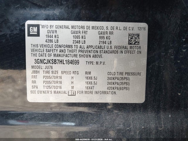 3GNCJKSB7HL184699 Chevrolet TRAX LS
