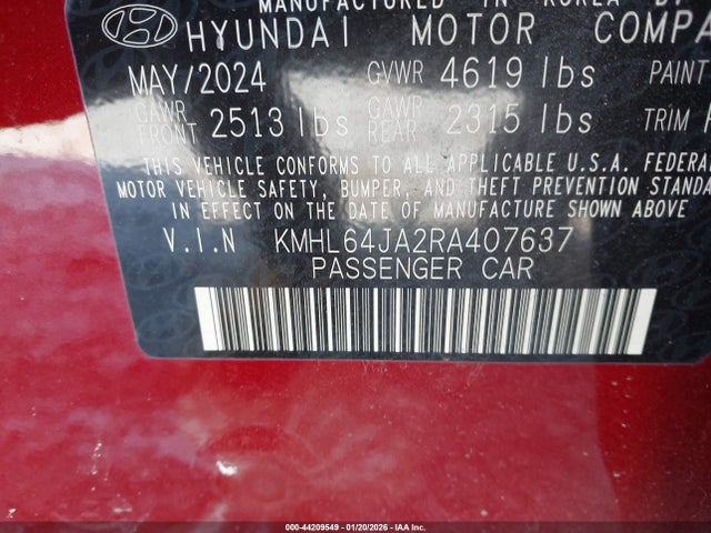 Aukcja sprzedaży 2024 Hyundai Sonata Sel, vin: KMHL64JA2RA407637, numer aukcji: 44209549