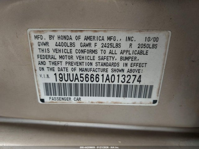 Продажа на аукционе авто 2001 Acura Tl 3.2, vin: 19UUA56661A013274, номер лота: 44209689