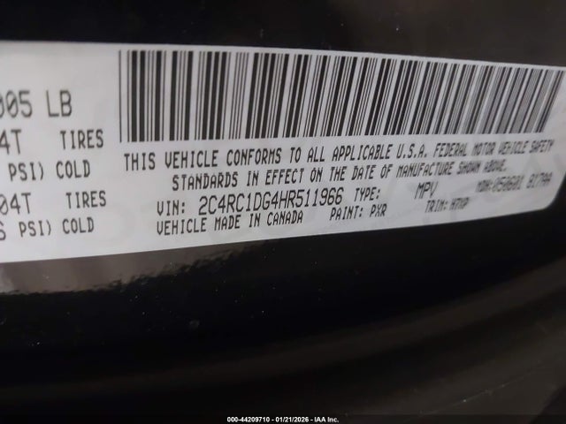 Продаж на аукціоні авто 2017 Chrysler Pacifica Touring, vin: 2C4RC1DG4HR511966, номер лоту: 44209710