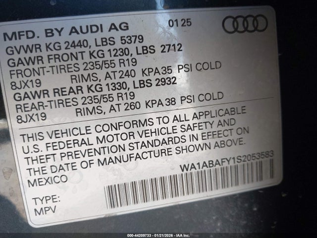 Aukcja sprzedaży 2025 Audi Q5 Premium 40 Tfsi Quattro S Tronic, vin: WA1ABAFY1S2053583, numer aukcji: 44209733