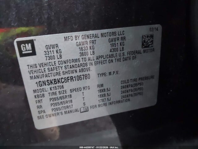 Chevrolet Tahoe Lt 2015 1GNSKBKC8FR106780 Image 9