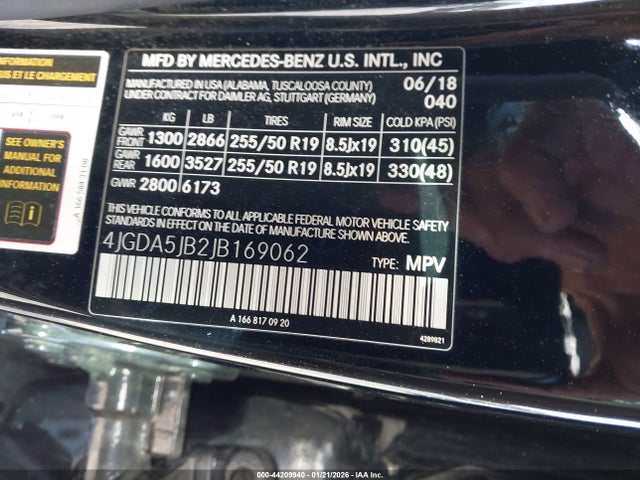 4JGDA5JB2JB169062 Mercedes-Benz GLE 350