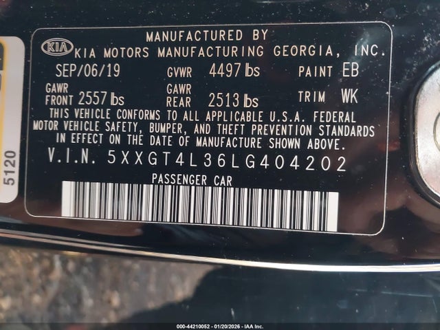 2020 Kia Optima Lx მანქანა იყიდება აუქციონზე, vin: 5XXGT4L36LG404202, აუქციონის ნომერი: 44210052