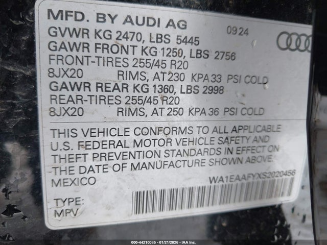 Продаж на аукціоні авто 2025 Audi Q5 Premium Plus 45 Tfsi S Line Quattro S Tronic, vin: WA1EAAFYXS2020456, номер лоту: 44210085