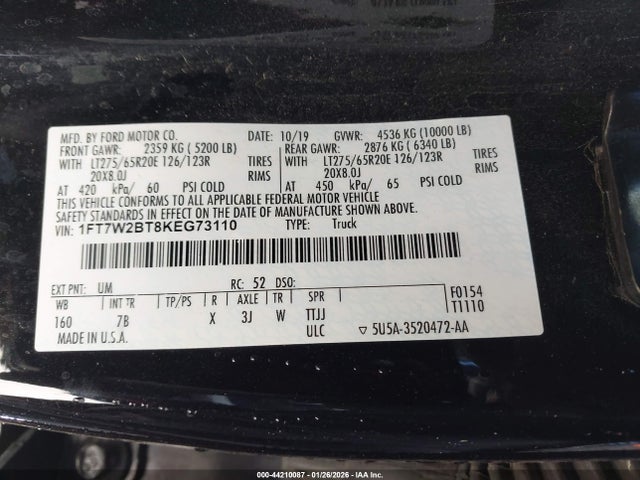 Продаж на аукціоні авто 2019 Ford F-250 Platinum, vin: 1FT7W2BT8KEG73110, номер лоту: 44210087