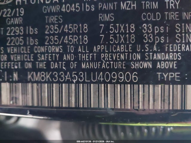 KM8K33A53LU409906 Hyundai Kona Limited