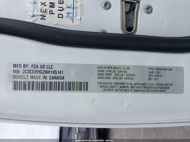 2C3CDXHG2NH145141 Dodge Charger Gt Rwd