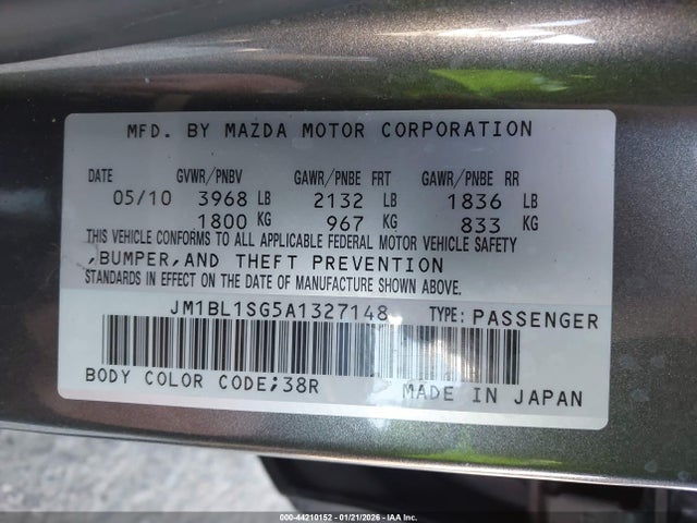 Aukcja sprzedaży 2010 Mazda Mazda3 I Touring, vin: JM1BL1SG5A1327148, numer aukcji: 44210152