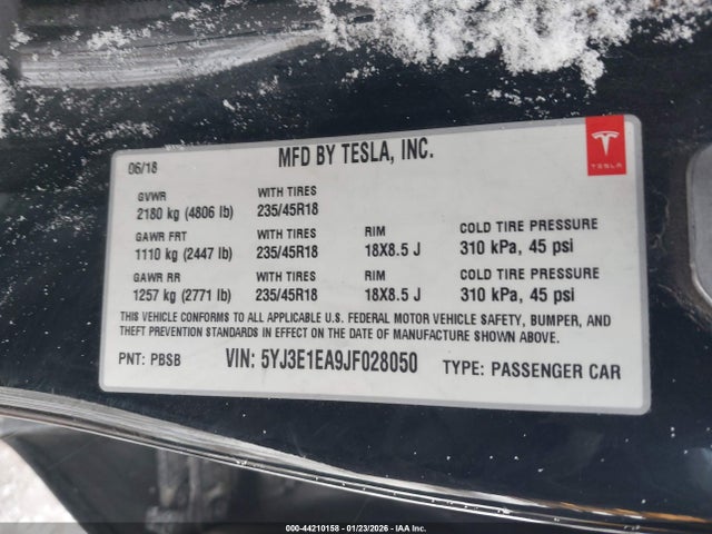5YJ3E1EA9JF028050 Tesla MODEL 3