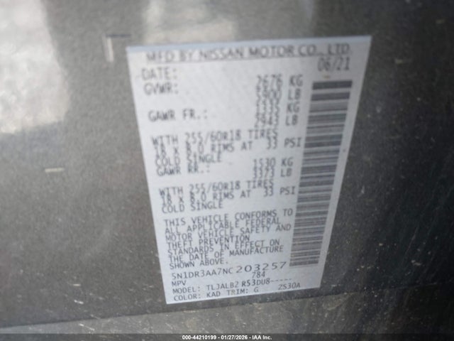 5N1DR3AA7NC203257 Nissan Pathfinder S 2wd
