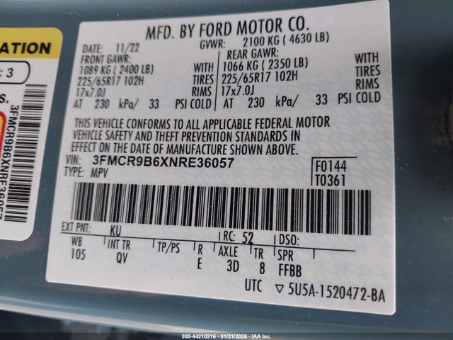 3FMCR9B6XNRE36057 Ford dragon
