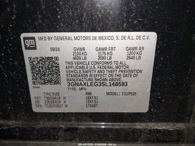 44210225 :رقم المزاد ، 3GNAXLEG3SL148583 vin ، 2025 Chevrolet Equinox Fwd Rs مزاد بيع